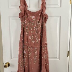 Floral Embroidered Maxi Dress - Pink
